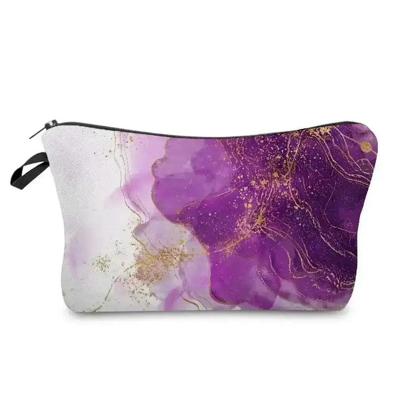 marble pattern makeup bag | vegan leather cosmetic organizer | waterproof interior lining | ultrasonic cleaning