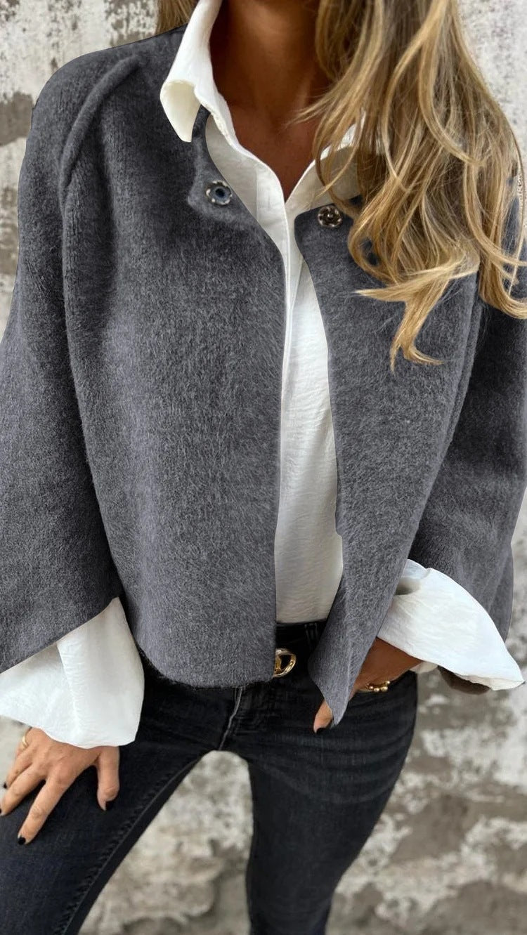 Women's Batwing Sleeve Cardigan Ins Fashion Cropped Jacket Tops Autumn And Winter Loose Short Cashmere Coat Meifu Market