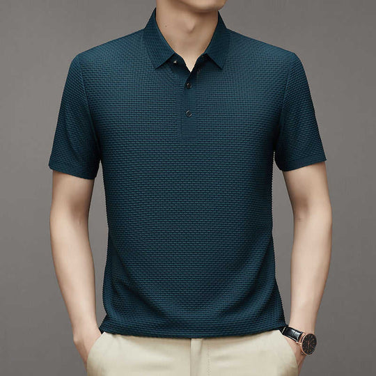 Ice Silk Polo-Collar Tee — Men's Cool-Touch Jacquard Summer Shirt