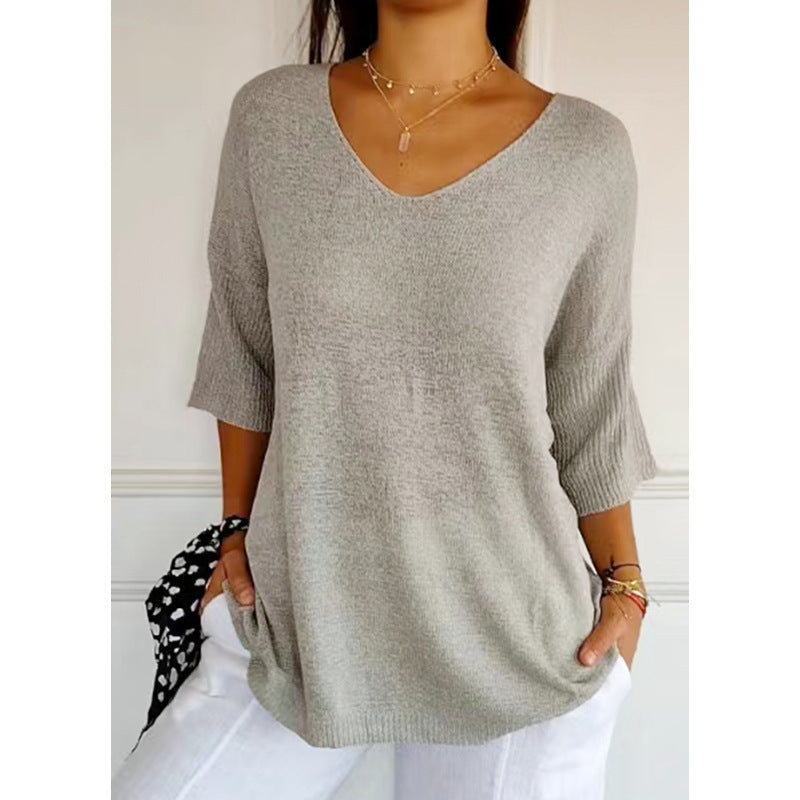 Solid Long Sleeve Sweater Slimming V-neckline Knitwear Women's Bottoming Shirt Meifu Market
