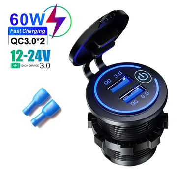 quick charge 30 car charger | waterproof 12v 24v adapter | dual usb fast charging | ultrasonic cleaning