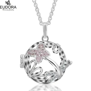 pink crystal locket necklace | 18mm pregnancy bola necklace | sterling silver maternity jewelry | energy saving