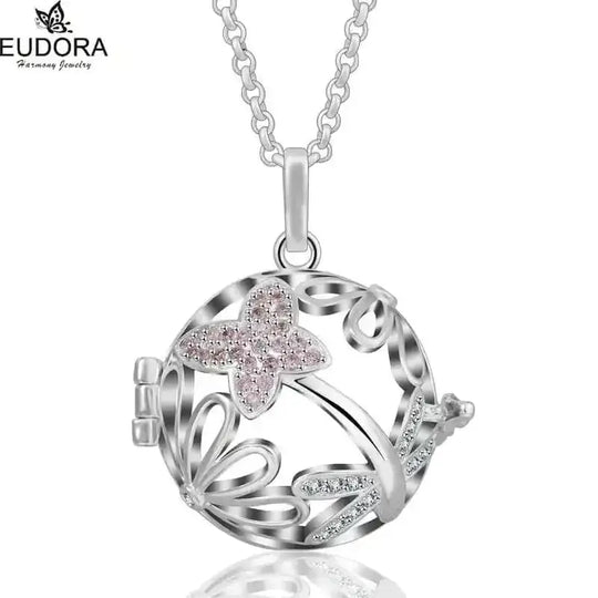 pink crystal locket necklace | 18mm pregnancy bola necklace | sterling silver maternity jewelry | energy saving