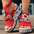 Newspaper Buckle Denim Wedge Slides - Anklet Not Included Meifu Market