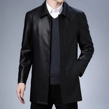 Lapel Leather Coat Men's Fleece Padded Leather Jacket Meifu Market