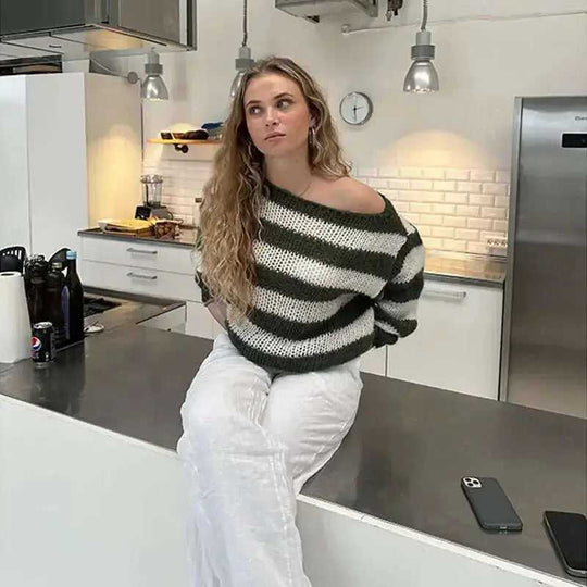 Loose Striped Pullover Sweater Fashion Versatile Long-sleeved Knitted Tops For Women Clothing S - complete package contents