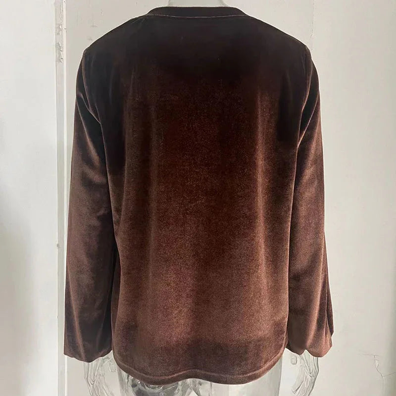 Women's Solid Color V-Neck Button Detail Long Sleeve Pullover Top Casual Elegant Office Blouse Meifu Market