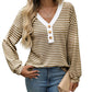 Women's V-neck Buttons Pullover Patchwork Casual Long-sleeved Top Meifu Market
