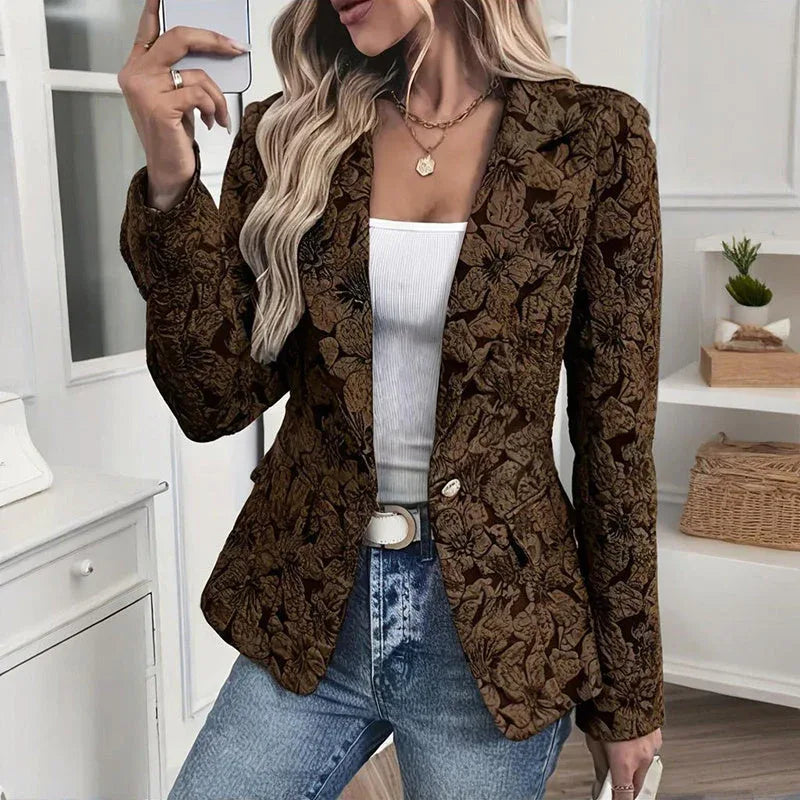 Women's Fall Business Casual Jacket 2025, Chic Floral Single Button Long Sleeve Blazer Meifu Market