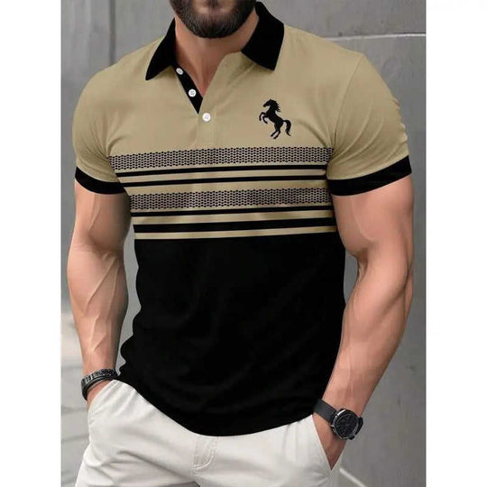 Men's 3D-Printed Short-Sleeve Polo Shirt - Bold Graphic Button-Up Top - Meifu Market
