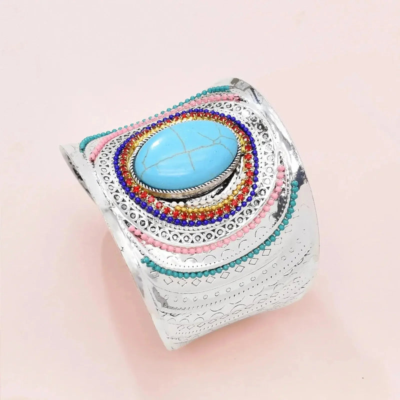 elastic turquoise bracelet | adjustable boho bangle | vintage tribal jewelry | energy saving