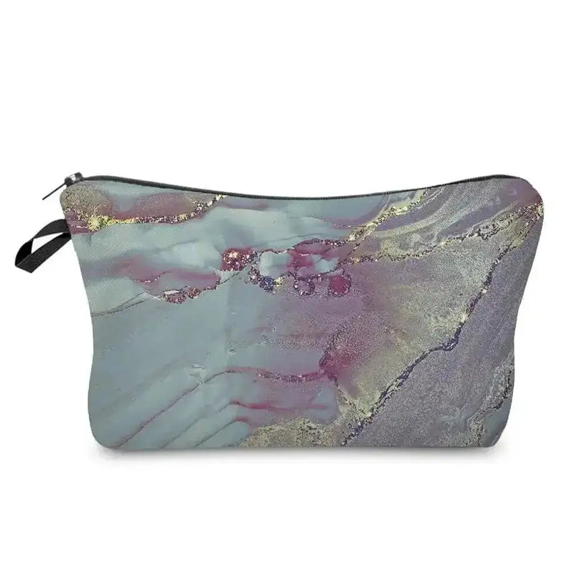 marble pattern makeup bag | vegan leather cosmetic organizer | waterproof interior lining | energy saving