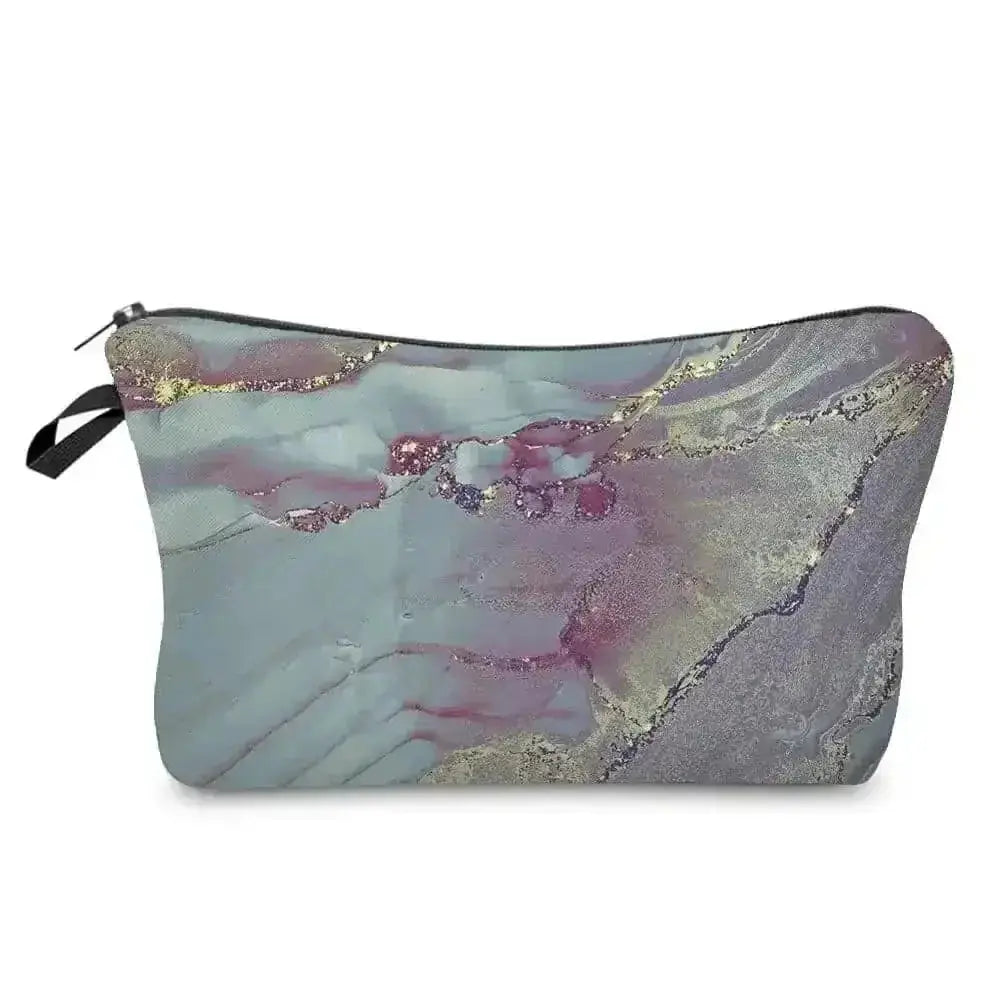 marble pattern makeup bag | vegan leather cosmetic organizer | waterproof cosmetic pouch | energy saving