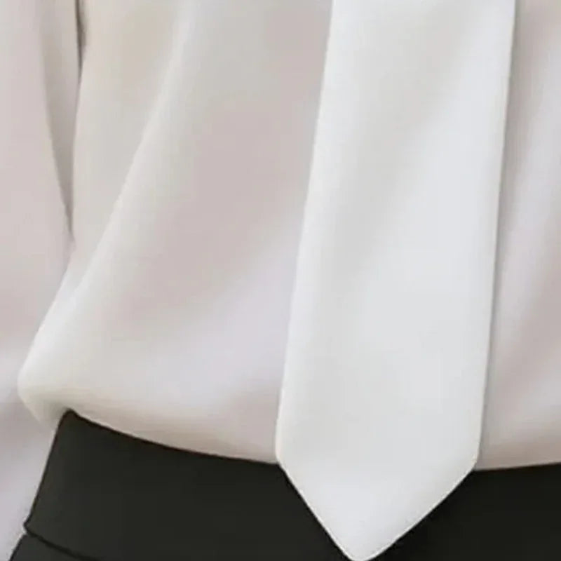 Women's Solid Color Long Sleeve Shirt With Tie And Lapel Collar, Casual & Elegant Blouse For Office And Formal Wear Meifu Market