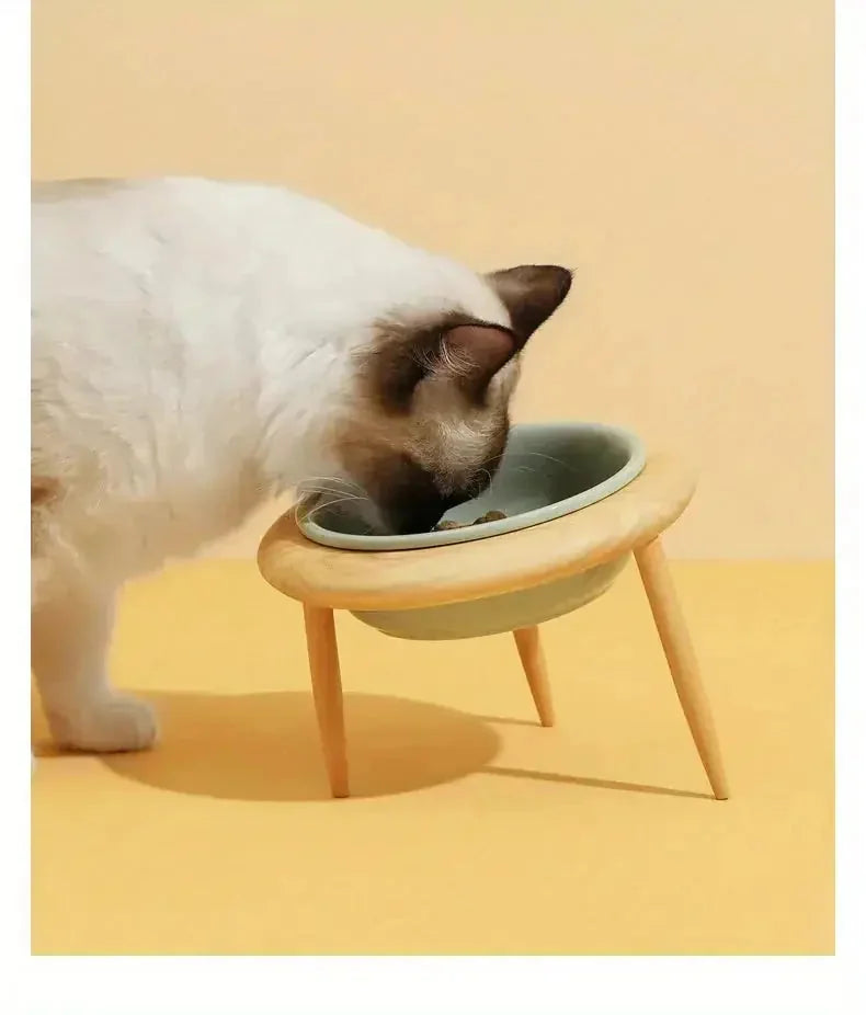 adjustable height pet bowl | ceramic cat food bowl set | elevated wooden pet feeder | energy saving