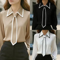 Women's Classic Tie & Lapel Blouse, Long Sleeve Contrast Color Design Shirt For Office And Formal Wear Meifu Market