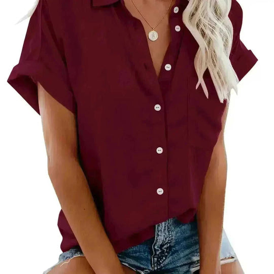 polyester v-neck shirt | white work shirt with pockets | durable polyester fabric | energy saving