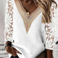 Commuter Nine-quarter Sleeve V-neck Stitching Hollow Lace Chiffon Shirt Pullover Meifu Market