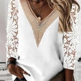 Commuter Nine-quarter Sleeve V-neck Stitching Hollow Lace Chiffon Shirt Pullover Meifu Market