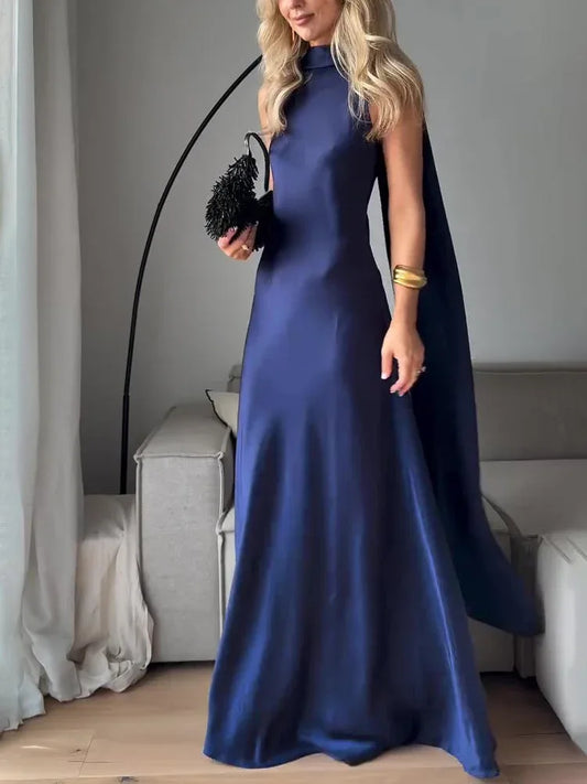 Royal Blue Satin Sleeveless Maxi Dress