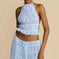 2pcs Women's Dress Suit Sexy Sleeveless Backless Cropped Halter Top And Pleated Long Skirt Beach Clothing - view 7...