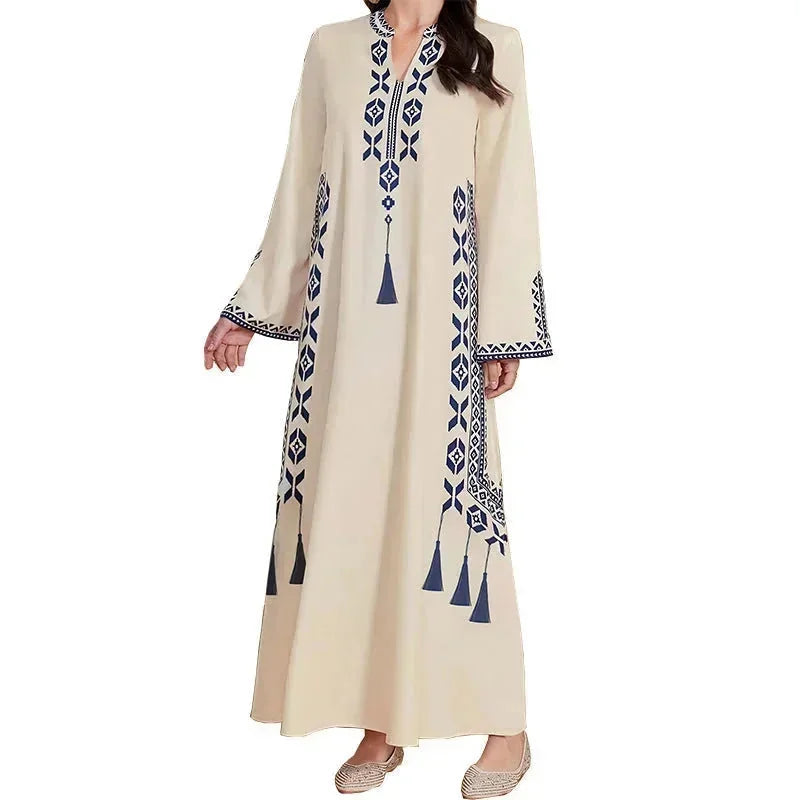 arabic print maxi dress | v-neck kaftan dress | lightweight cotton robe dress | ultrasonic cleaning