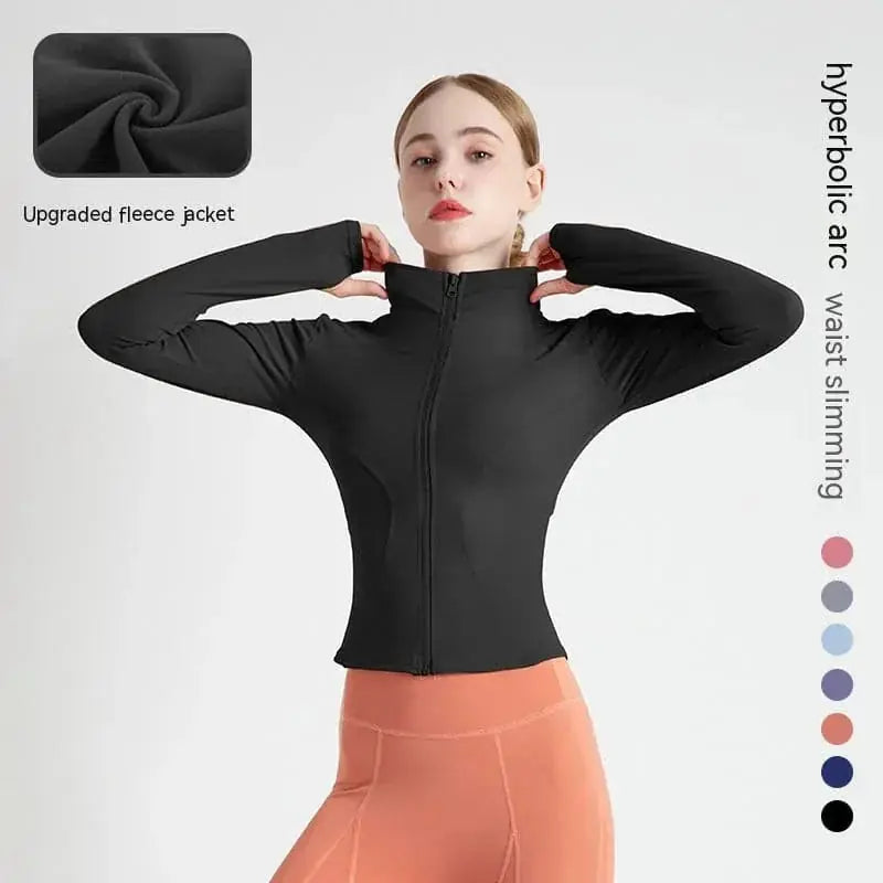 quick-dry fabric | slim-fit yoga jacket | moisture-wicking material | energy saving