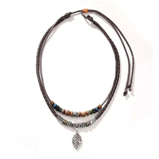 women pu leaf necklace | wooden bead jewelry | party necklace for women | ultrasonic cleaning