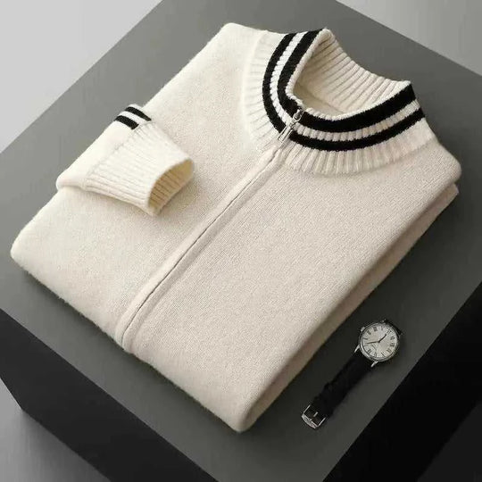 half-zip knitted sweater | slim-fit mens sweater | merino wool blend | ultrasonic cleaning