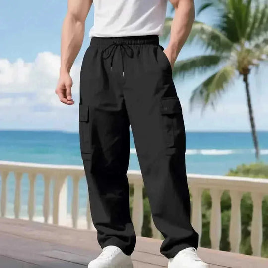 heavy-duty cotton cargo pants | loose fit mens trousers | outdoor hiking pants | ultrasonic cleaning