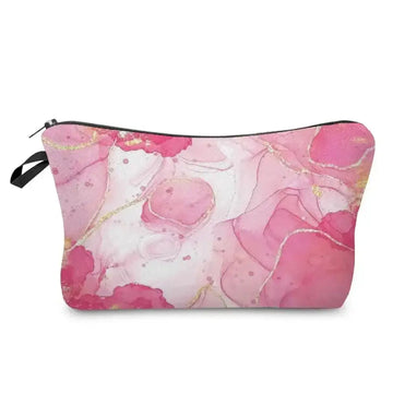 marble pattern makeup bag | vegan leather cosmetic organizer | waterproof interior lining | energy saving