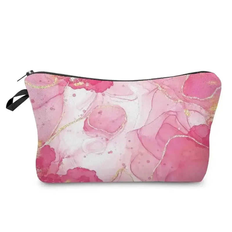 marble pattern makeup bag | vegan leather cosmetic organizer | waterproof interior lining | energy saving