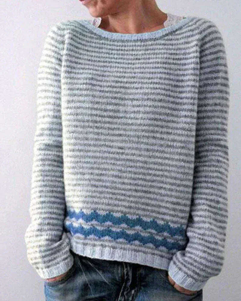 Women's Knitted Pullover Sweater - Round Neck Multicolor Loose Fit Top Meifu Market