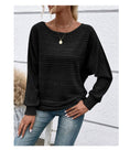 Solid Striped Batwing Sleeves T-shirt Fashion Casual Pullover Round Neck Long Sleeve Top Spring And Autumn Women's Clothing Meifu Market