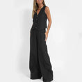 lightweight linen blend fabric | high-waisted wide-leg trousers | breathable sleeveless vest top | energy saving