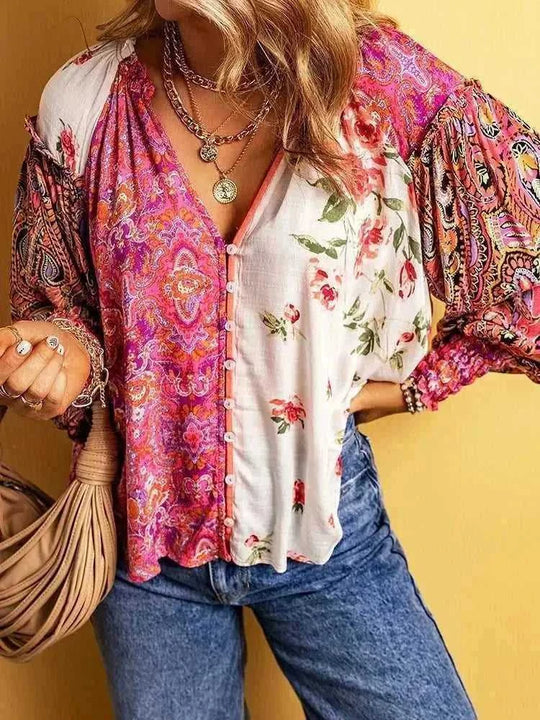 floral print blouse for women | lightweight cotton fabric | long sleeve floral shirt | energy saving