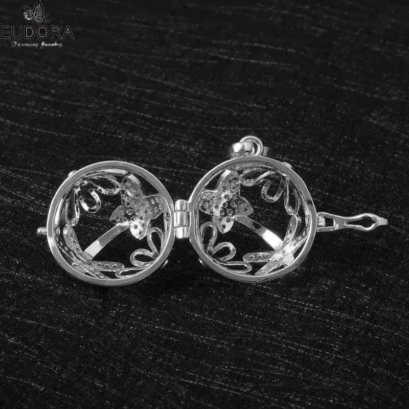 pink crystal locket necklace | 18mm pregnancy bola necklace | sterling silver maternity jewelry | energy saving