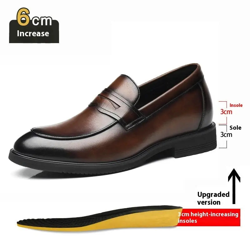 Cowhide Business Formal Wear Men's Slip-on Invisible Height Increasing Leather Shoes Meifu Market