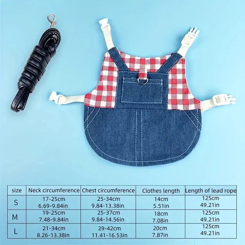 durable canvas rabbit harness | plaid denim pet leash | small animal traction rope | energy saving