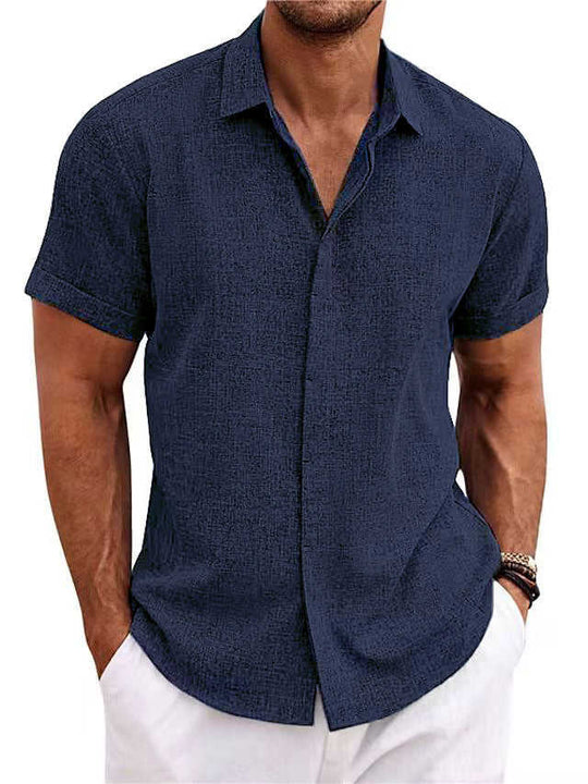 Men's Solid Color Linen-Feel Polo T-Shirt - Meifu Market