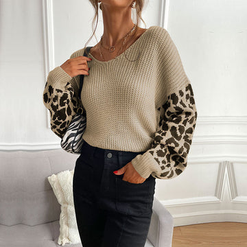 Round Neck Knit Pullover Leopard Sweater Meifu Market