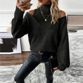 Women's Elegant Off-Shoulder Turtleneck Sweater, Solid Color Long Sleeve Knit Top For Autumn & Winter Meifu Market