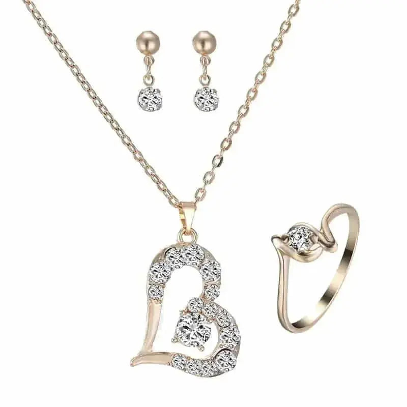 rhinestone heart pendant set | sterling silver jewelry set | cubic zirconia heart necklace | energy saving
