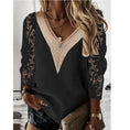 Commuter Nine-quarter Sleeve V-neck Stitching Hollow Lace Chiffon Shirt Pullover Meifu Market