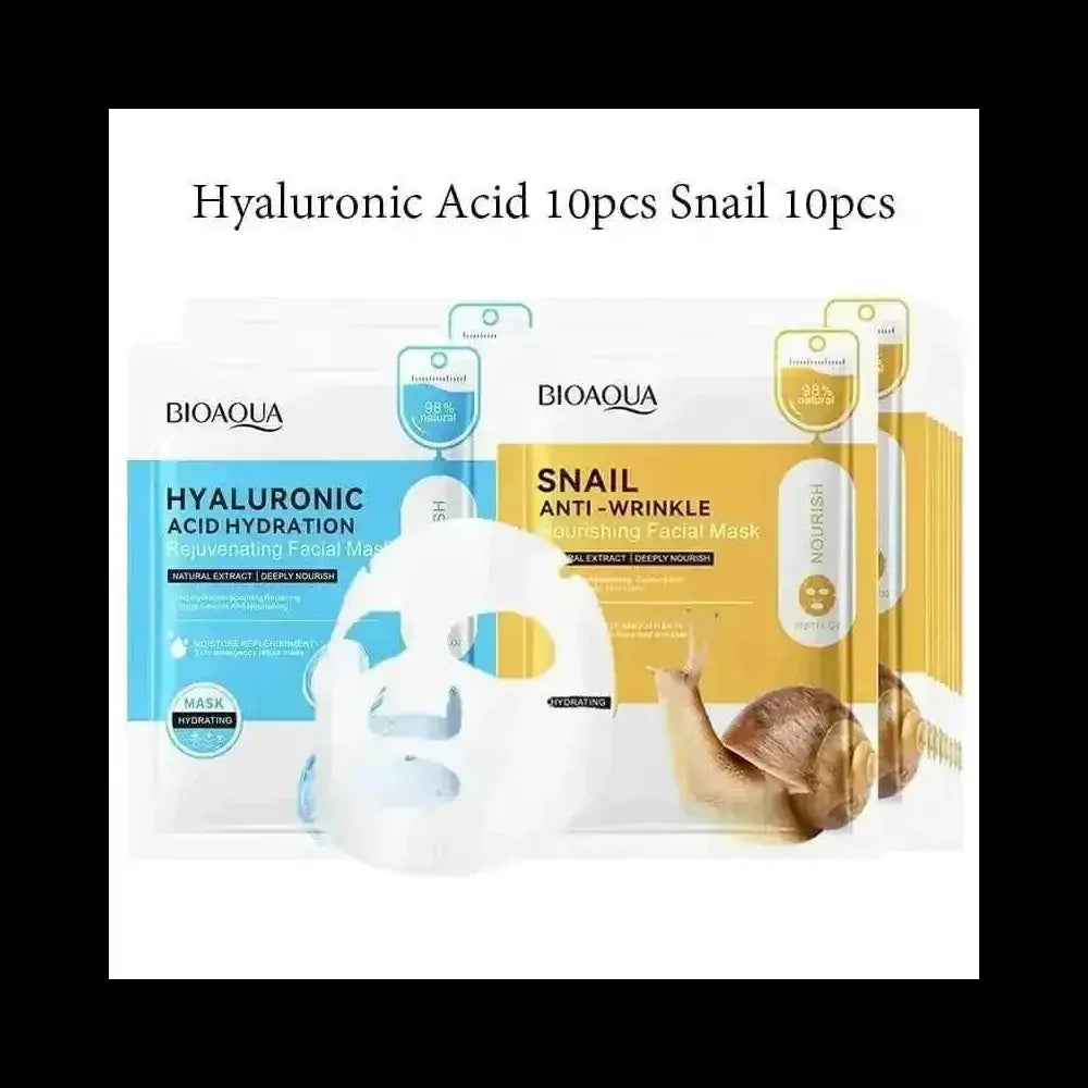 20pcs BIOAQUA Snail Hyaluronic Acid Face Mask skincare Moisturizing Anti Wrinkle Whitening Facial Masks Face Skin Care Pro...