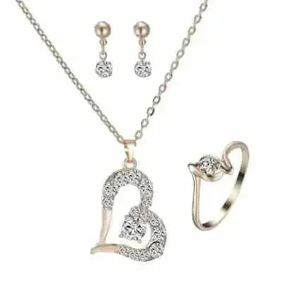 rhinestone heart pendant set | sterling silver jewelry set | cubic zirconia heart necklace | energy saving
