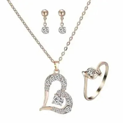rhinestone heart pendant set | cubic zirconia jewelry set | gift for her jewelry set | ultrasonic cleaning