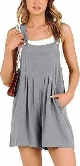 adjustable strap overalls | loose fit short jumpsuit | cotton blend romper | ultrasonic cleaning