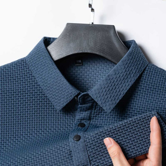 Ice Silk Polo-Collar Tee — Men's Cool-Touch Jacquard Summer Shirt