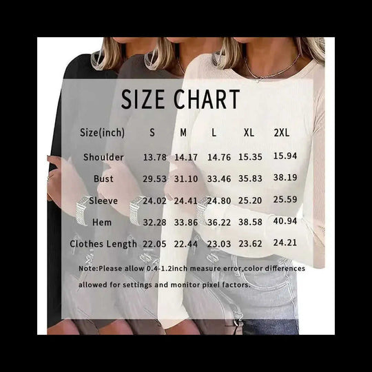 3 Pack Women's Long Sleeve Shirts, Crew Neck Ribbed Tops Slim Fit Casual Knit Tees Stretch Basic T Shirts - lifestyle...